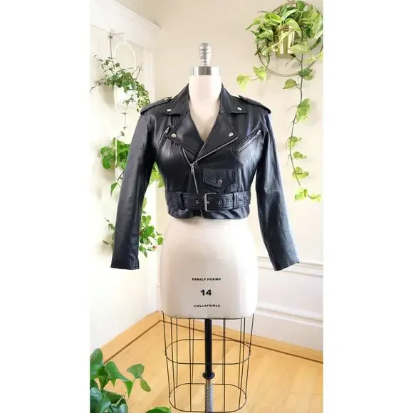 Vintage 1980s 1990s WILSONS LEATHER Jacket 80s 90s Black Moto Punk Cropped